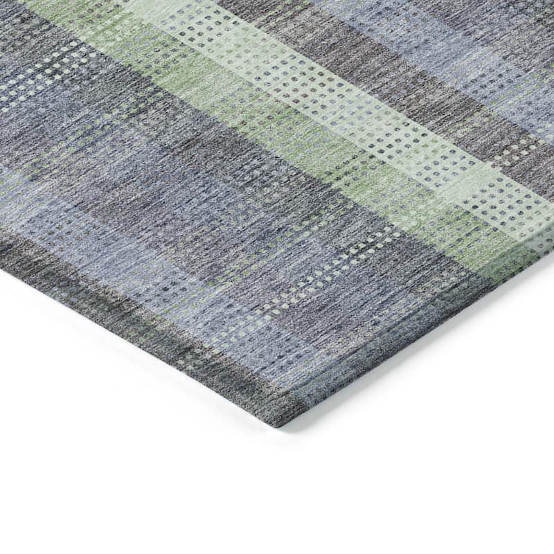Machine Washable Indoor/ Outdoor Modern Plaid Chantille Rug