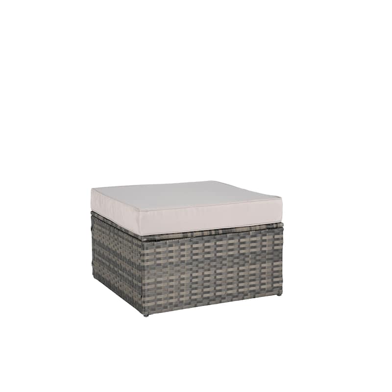 8 Piece Outdoor Patio Sofa Set, L- Shaped Wicker Patio Conversation Set with Curved Ottoman and Removable Cushion