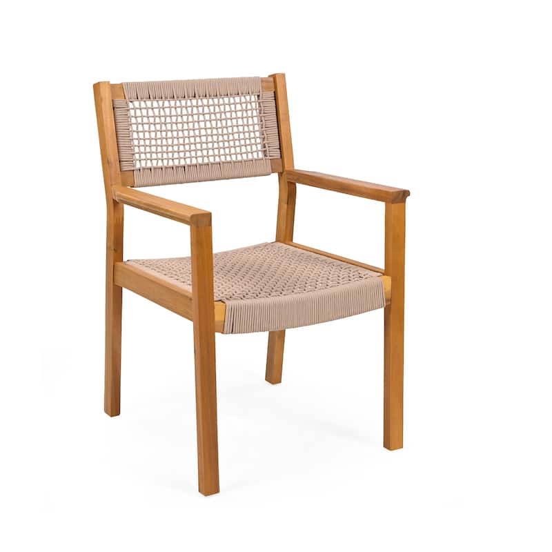 Roomfitters Outdoor Dining Armchairs Set of 2, Wood and Woven Rope Design, Patio Seating with Rustic Charm