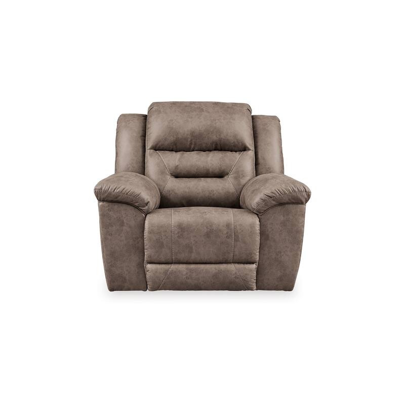 Aky 43 Inch Power Recliner Chair, Rocker, Cushioned Soft Taupe Faux Leather