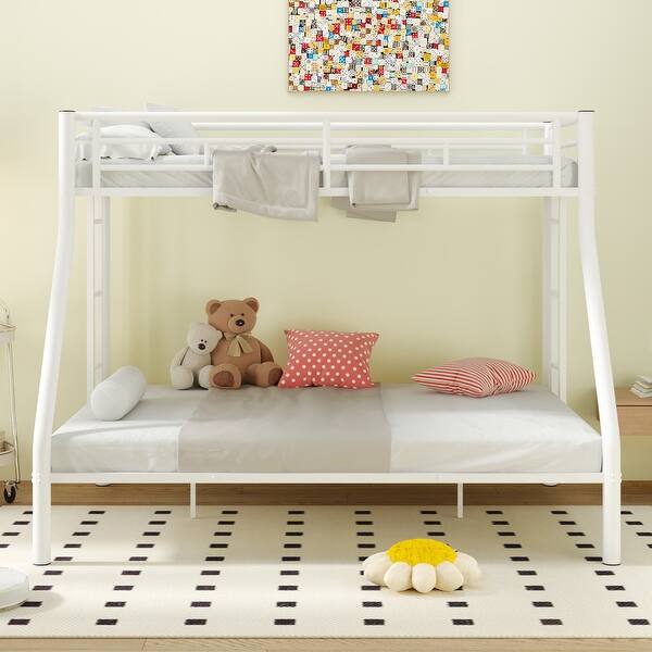 slide 2 of 10, Wider Design Twin XL over Queen Metal Bunk Bed with Ladder and Guardrails - White White