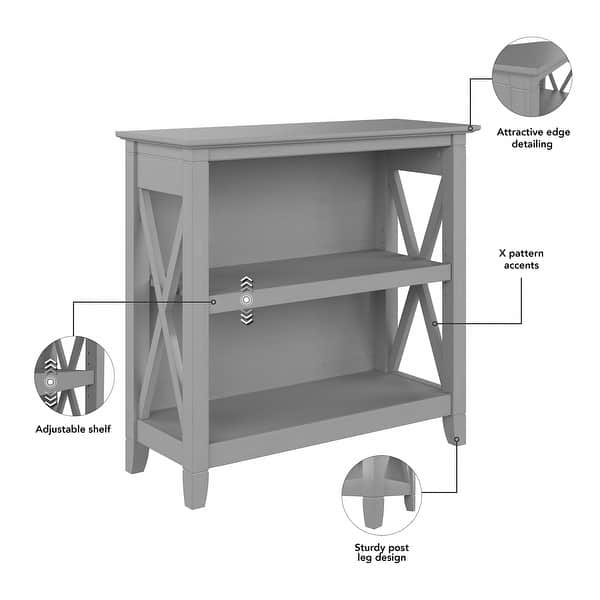 dimension image slide 6 of 9, Key West Small 2 Shelf Bookcase by Bush Furniture