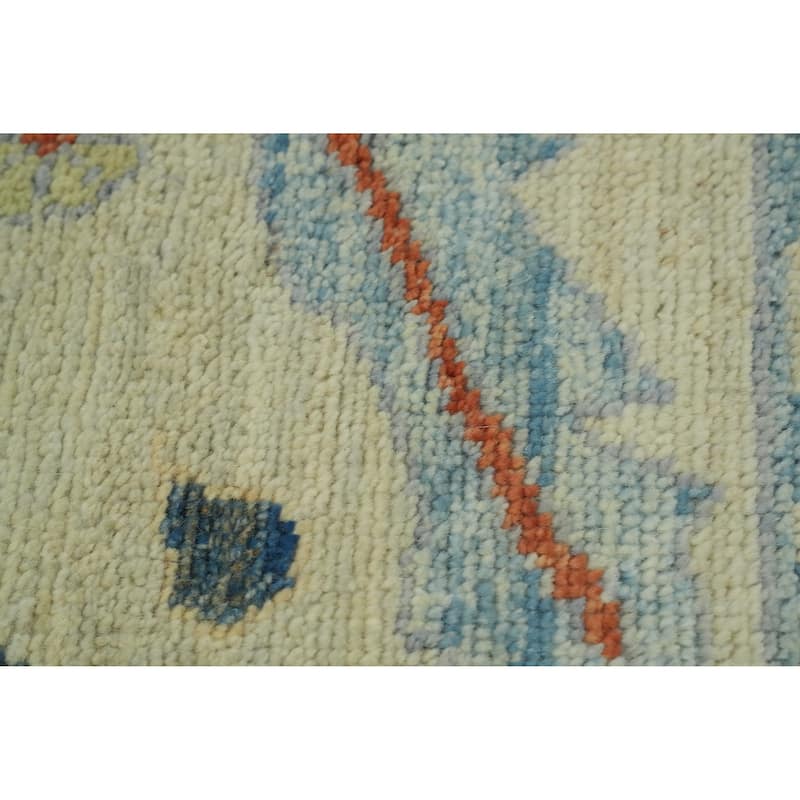 Handmade Wool Oushak Vegetable Dye Area Rug, Floral Geometric Carpet - 11' 8'' X 8' 9''