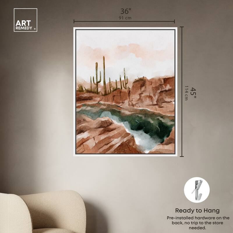 Art Remedy Hot Springs In June Framed Landscape 1 Piece Canvas Wall Art Watercolor Style