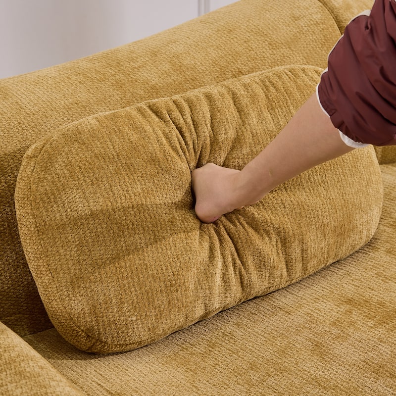 Modular Chenille Sofa Set with Armchair, Extra Large Deep Seat 3 Seater Compression Couch with Pillows