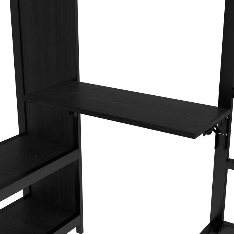 Roomfitters Twin/Full/Queen Metal Bunk Bed with Built-in Wardrobe, Trundle & Foldable Desk, Noise-Reduced Design, Black