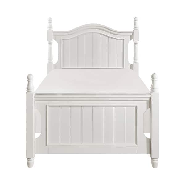 slide 2 of 5, Classic White Finish 1pc Twin Size Poster Bed Wooden Traditional Bedroom Furniture Unique Style Headboard Footboard White