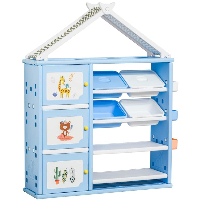Qaba Toy, Clothing, and School Supplies Kids Storage Organizer Cabinet for Kids Bedroom Storage and More, Shelves with Bins