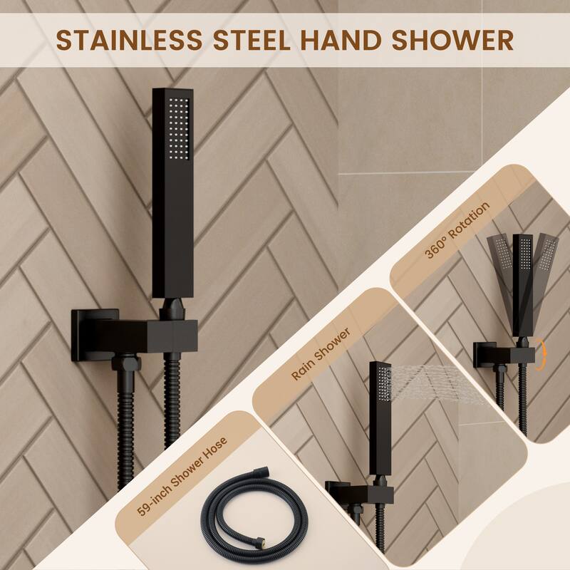 4-Spray Wall Mount 12 and 6 in. Dual Fixed and Handheld Shower Head with Waterfall Tub Spout (Valve Included) - 12" x 12"