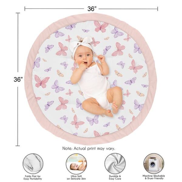 Sweet Jojo Designs Pink and Purple Shabby Chic Butterfly Girl Baby Tummy Time Playmat - Colorful Butterflies Pastel Watercolor