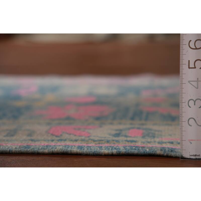 Hand Knotted Oriental 100% Wool Carpet Transitional Floral Navy Blue & Blues Oushak Runner Rug - 15' 10'' X 3' 2''