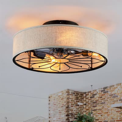 20" Lotus Fabric Farmhouse Bladeless Ceiling Fan w/ Remote Contro, NOT Included Bulbs