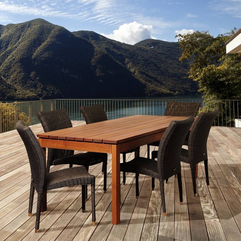 7-Piece Brown Jamison Eucalyptus Wicker Rectangular Patio Dining Set 82.5"