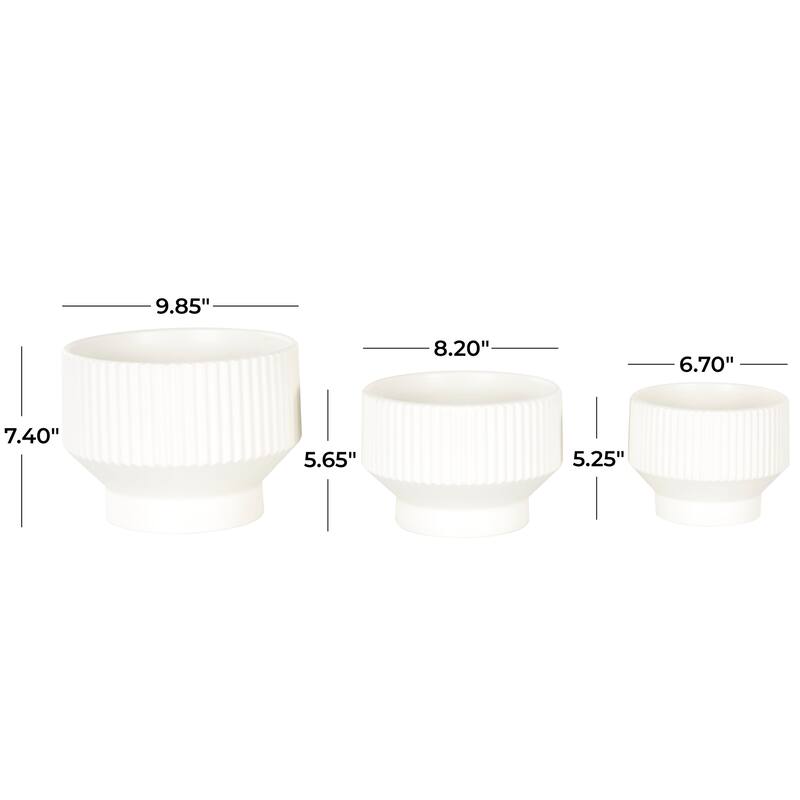 Green, Cream or White Ceramic Wide Planter with Linear Grooves and Tapered Bases (Set of 3)