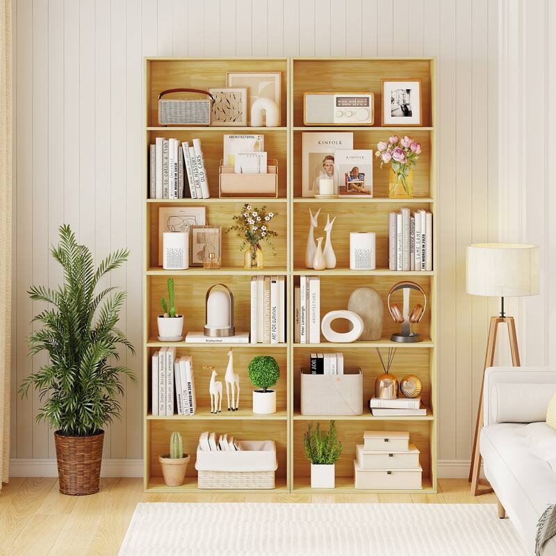 Gymax 2PCS 6-Tier Bookshelf w/Open Shelves Anti-Tipping Kits for