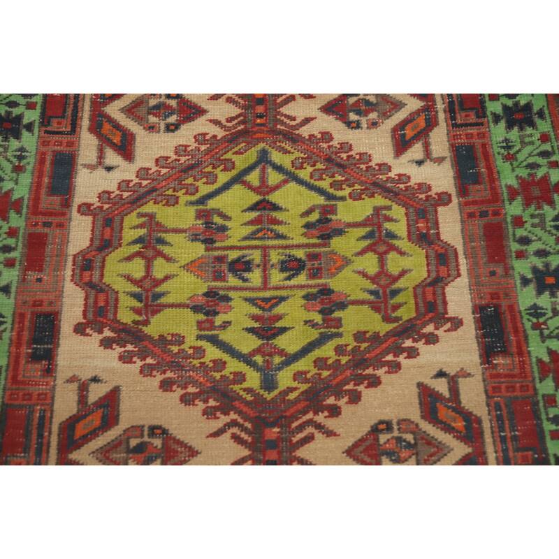 Hand Knotted Oriental 100% Wool Carpet Traditional Tribal Beige & Ivories Ardebil Runner Rug - 10' 5'' X 3' 1''