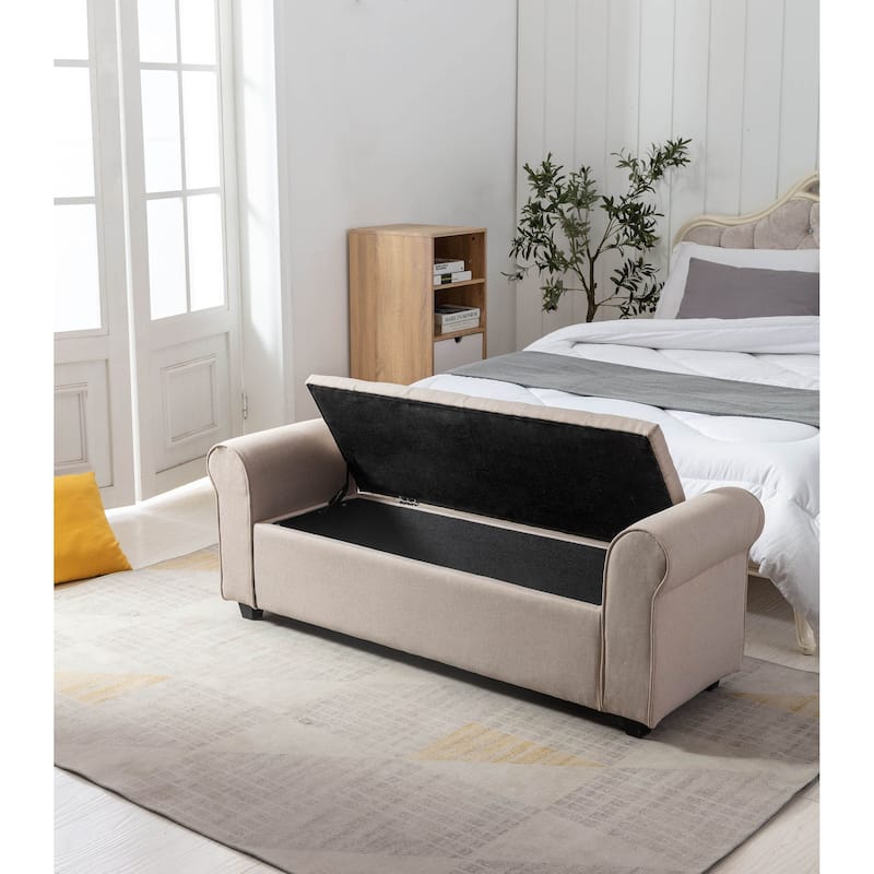 Porthos Home Wena Storage Bench, Rolled Armrests, Fabric Upholstery
