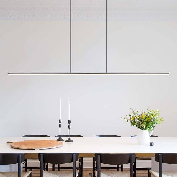 YISDESIGN 71" Wood Linear Pendant Light – Walnut Finish, 40W LED Dimmable Chandelier, 180cm Length, Edge-Lit Acrylic Shade, For Dining Room & Kitchen Island