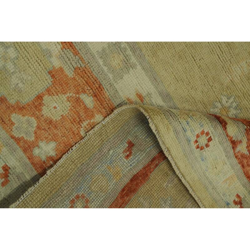 Vegetable Dye Wool Oushak Turkish Area Rug, Floral Geometric Carpet - 10' 0'' X 8' 4''