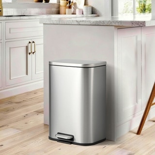 Fingerprint-Proof Commercial Trash Can, Stainless Steel, Soft-Close Lid, Foot Pedal, Indoor Recycling,for Kitchen/Office