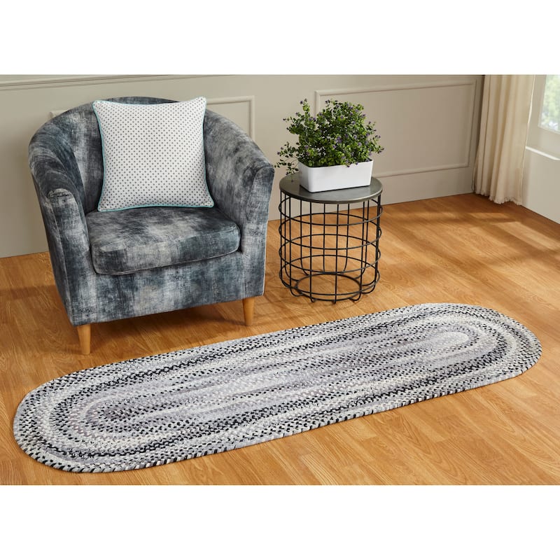 Ombre Soft Chenille Braided Rugs - 2' x 6' Oval - Black