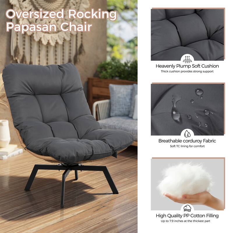 Outdoor Wicker Swivel Chair,Nature Rattan Patio Rotating Chair with Cushion