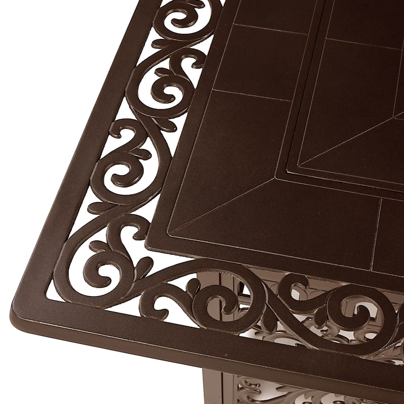 Square 42 in. x 42 in. Aluminum Propane Fire Pit Table with Glass Beads, Two Covers, Lid, 57,000 BTUs - N/A