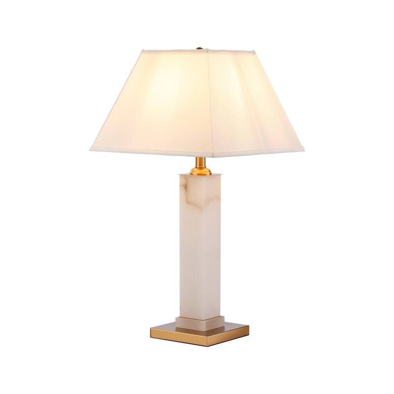 Alabaster White & Gold Desk Lamp, Metal Table Light with Rectangular Shade - 30"
