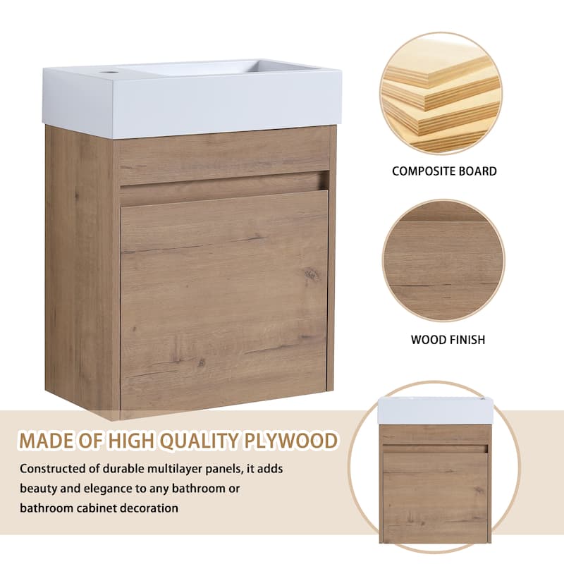 Bathroom Vanity With Sink In 16/18/23 Inch, Floating/Freestanding Bathroom Vanity With Soft Close Door