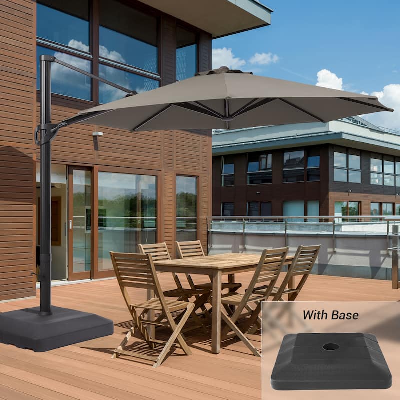 BONOSUKI 11FT Cantilever Patio Offset Umbrella With a Weight Base - Grey