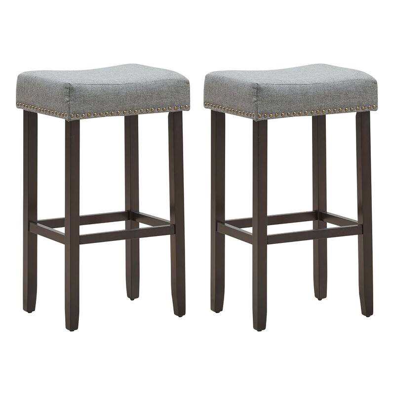 2 PCS Saddle Stools Counter Height Backless Stools with Padded Seat - Grey
