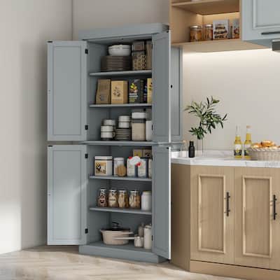 HOMCOM 72.5" Freestanding Kitchen Pantry Cabinet, Tall Storage Cabinet with 4 Doors and 2 Adjustable Shelves for Dining Room