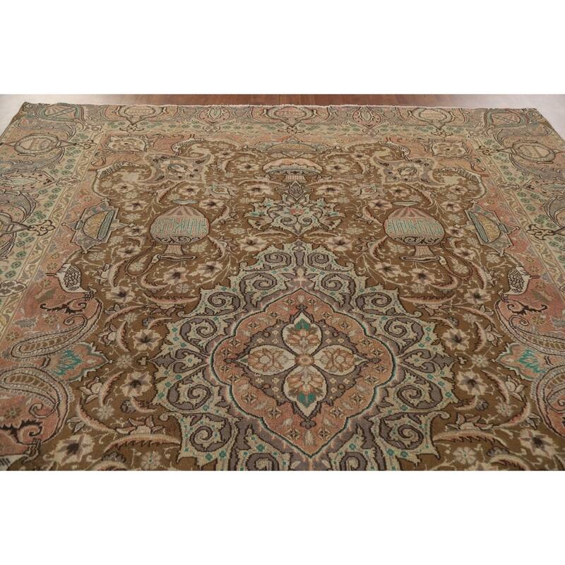 Hand Knotted Oriental 100% Wool Carpet Traditional Floral Brown Kashmar Area Rug - 12' 0'' X 9' 5''