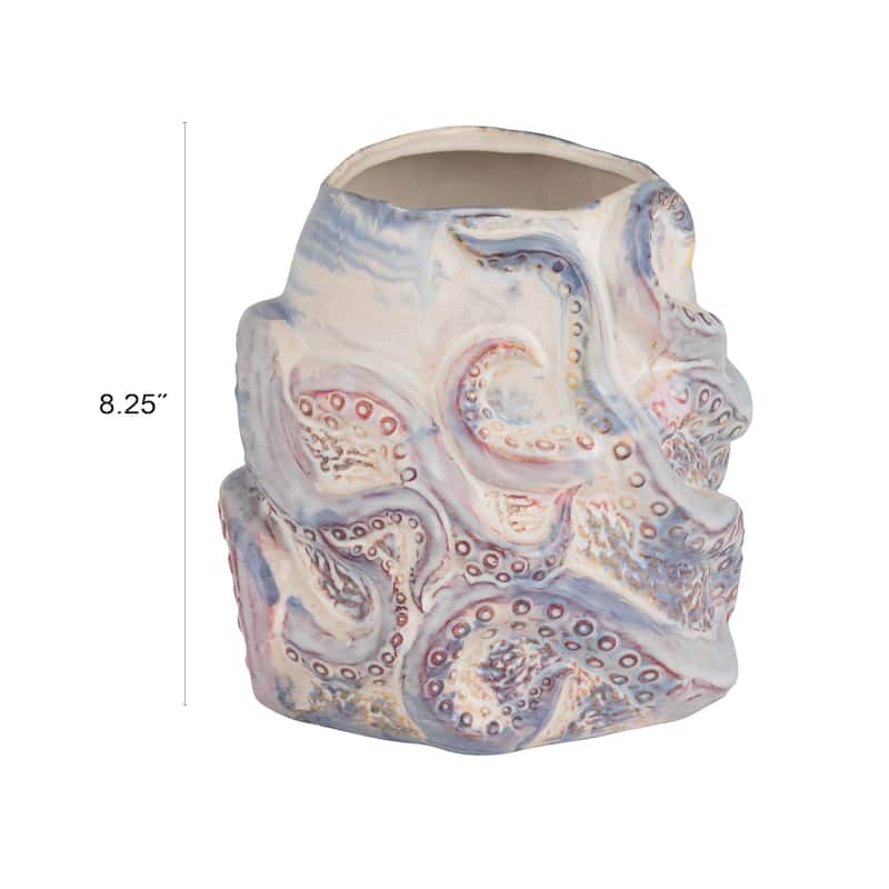Stoneware Planter with Octopus Detail in Reactive Glaze - 8.75"L x 7.88"W x 8.25"H