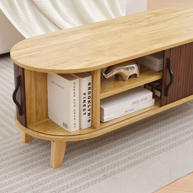 Sliding Door Coffee Table with Solid Wood Legs, Smooth Edges, and Ample Storage