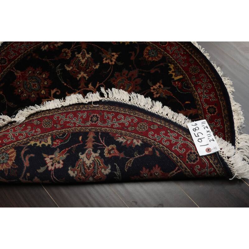 New Zealand Wool Midnight Blue Agra 2'11''x2'11'' Round Hand Knotted Traditional Rug - 2' 11'' x 2' 11''-Round