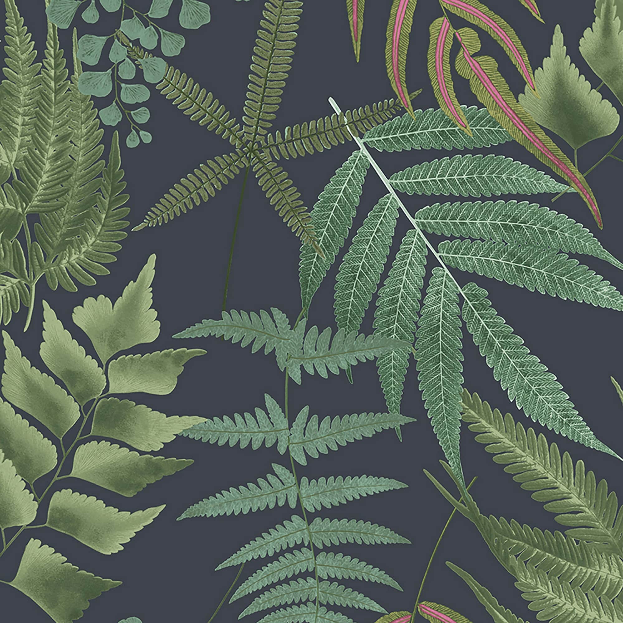 Midsummer Fern Navy Wallpaper
