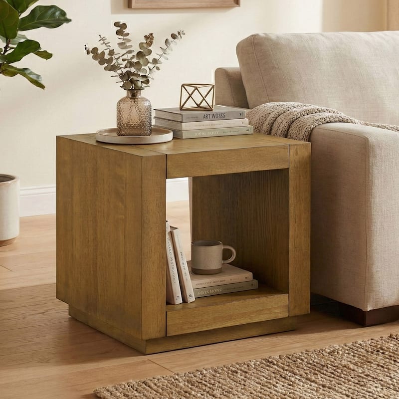 Furniture of America Gryel Modern 20-inch 1-Shelf Square End Table - Medium Oak