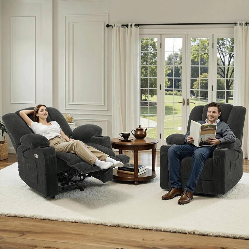 MCombo Electric Power Recliner Chair with Massage & Heat, Plush Fabric 8015