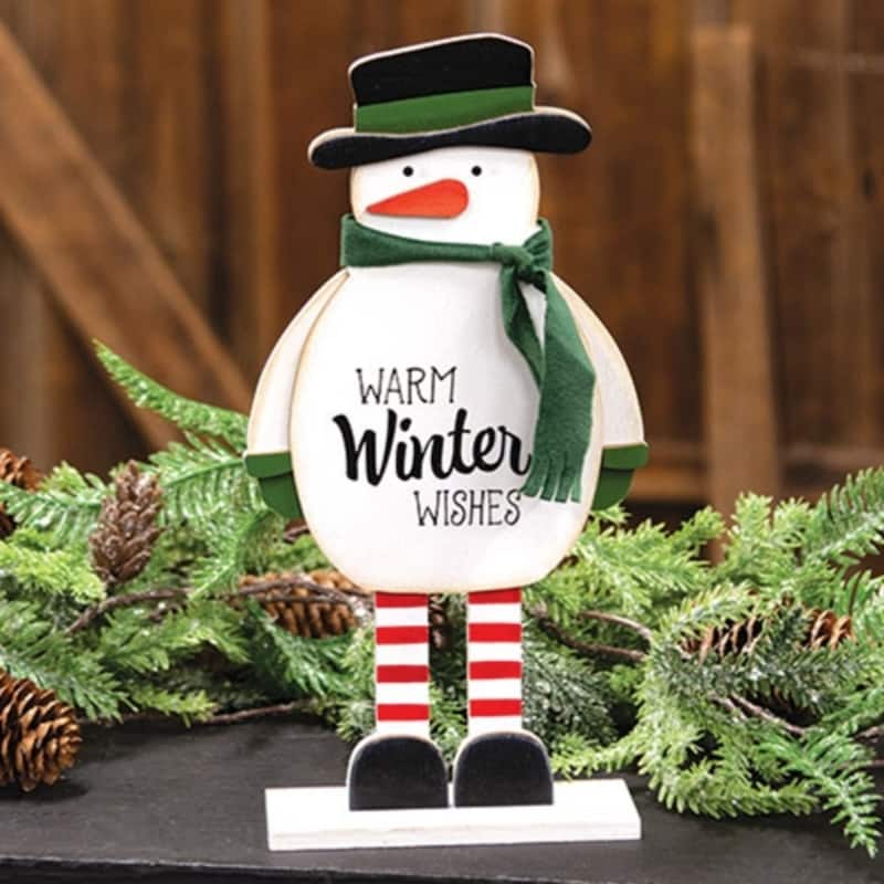 Warm Winter Wishes Wooden Snowman with Scarf Table Decor - 5” x 2” x 10.25”