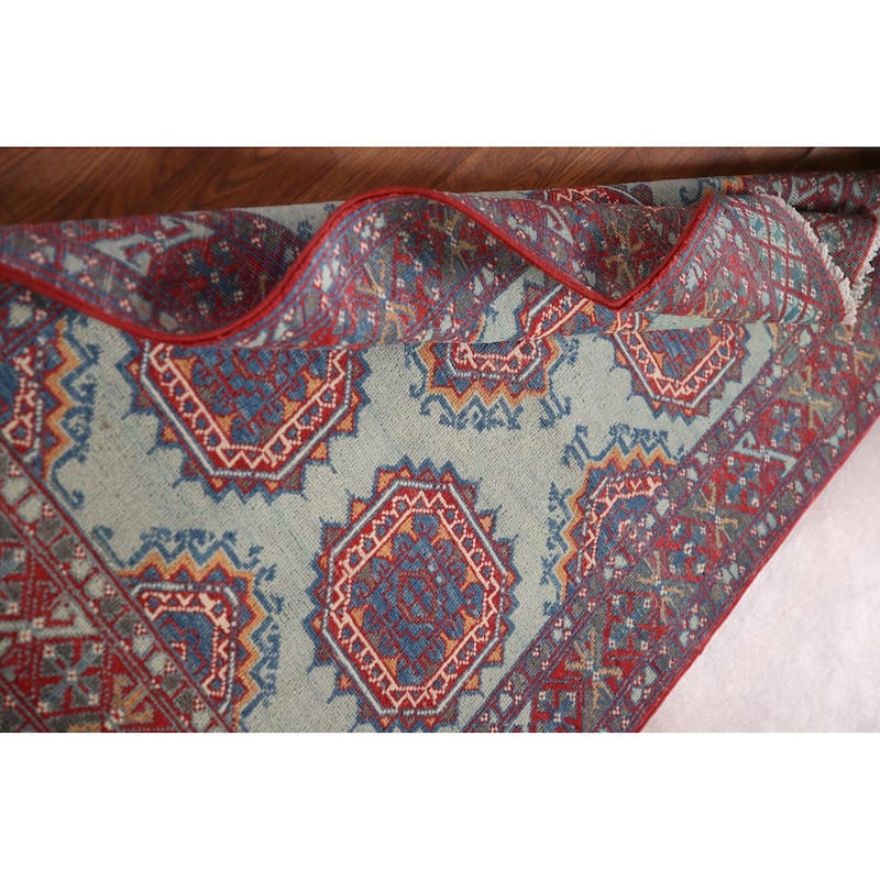 Geometric Kazak Accent Rug Hand-Knotted Blue Wool Carpet - 3'1"x 4'9"