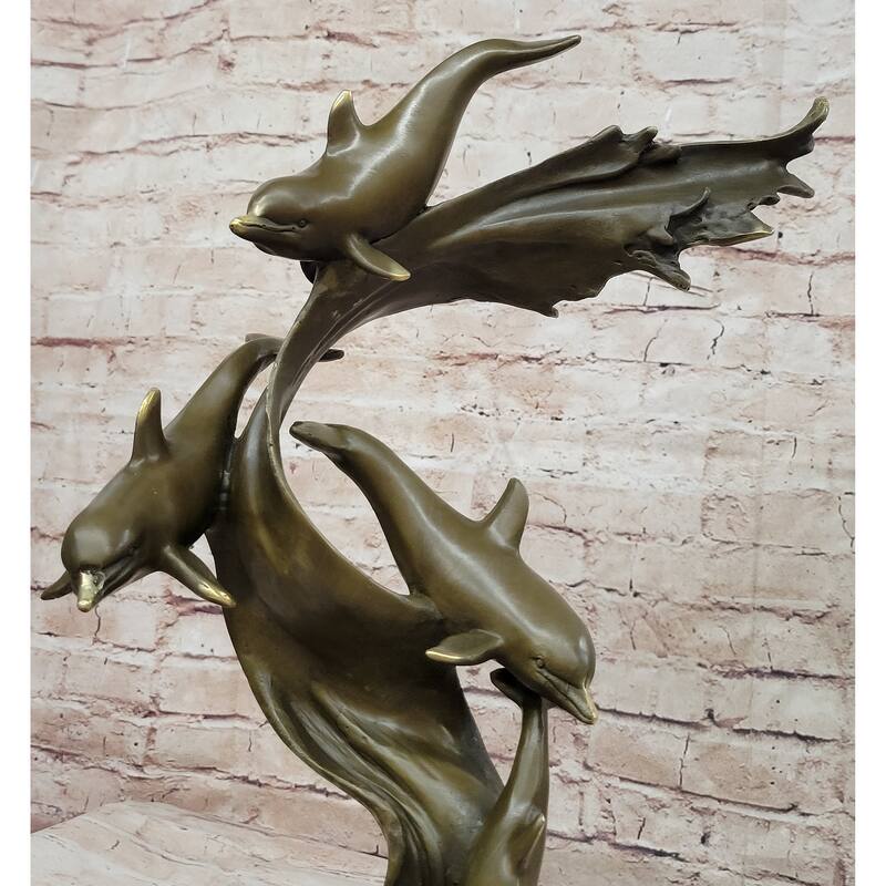 Hand Made Original American Artist Williams Four Imitative Dolphins Swimming Bronze Statue