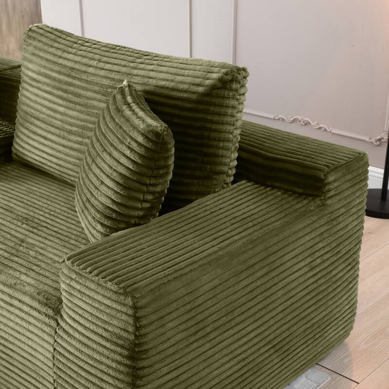 111" L-Shaped Corduroy Boneless Sectional Sofa with Ottoman