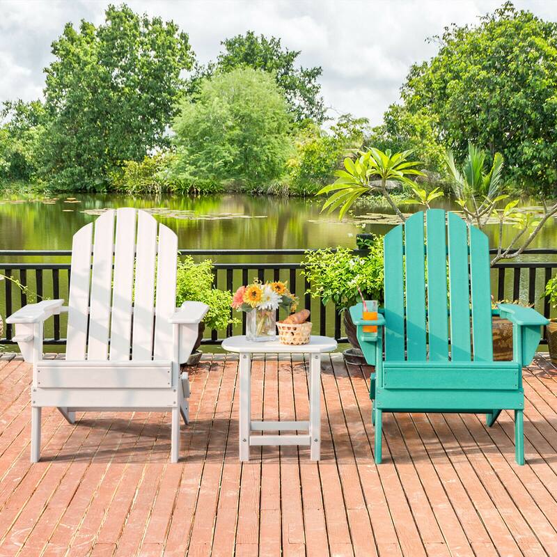 Gymax 4PCS Patio Folding Adirondack Chair Weather Resistant Cup Holder