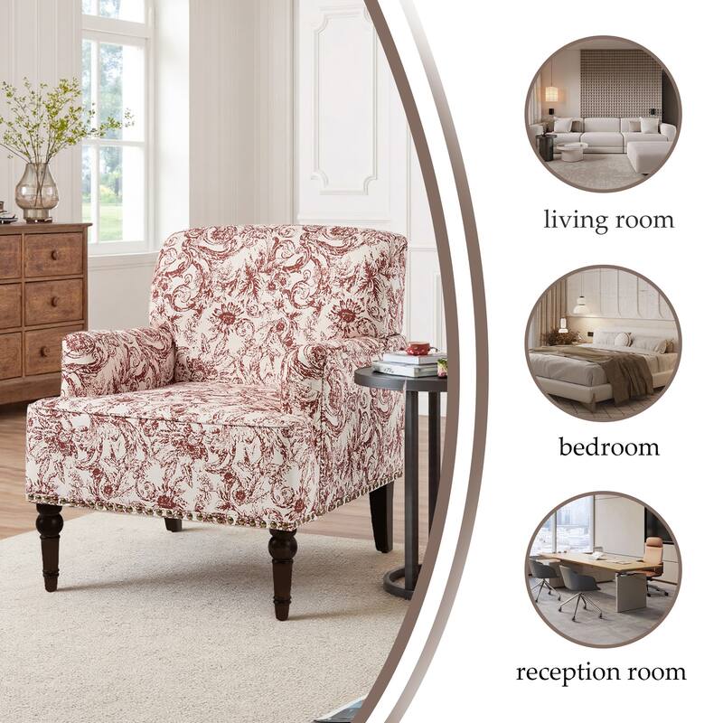 Set 2 Striped Upholstered Linen Armchair with Brass Nailhead Trim