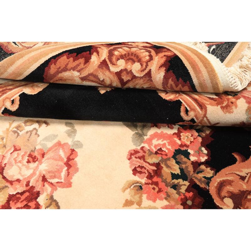 6x9 Hand Knotted Wool Ivory French Aubusson Savonnerie Botanical 300 KPSI Rug - 6' x 9'