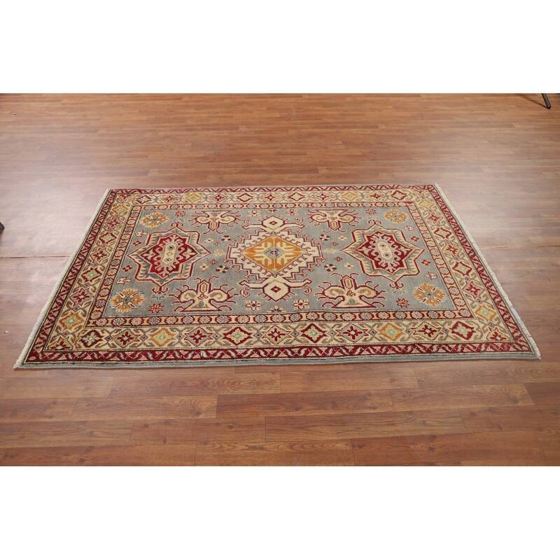 Kazak Accent Rug Handmade Traditional Grey Wool Carpet - 4'1" x 6'0"
