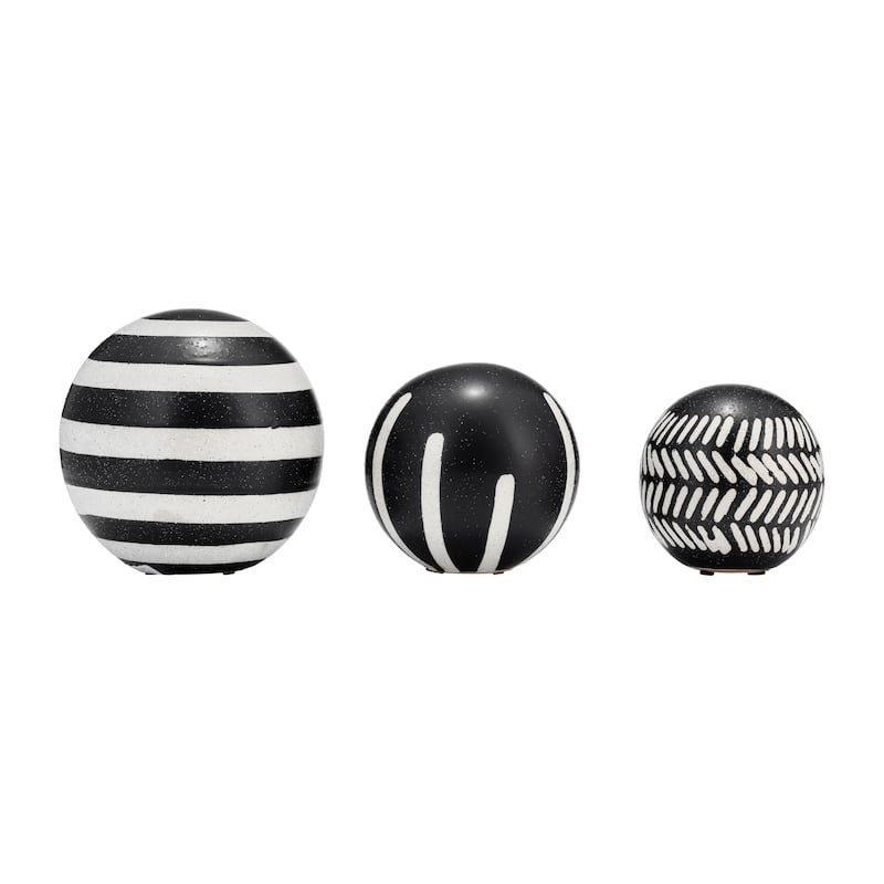 Sagebrook Home Set of 3 Decorative Orbs Contemporary Black and White Tribal Design Round Orb Decor - 6" x 6" x 6"