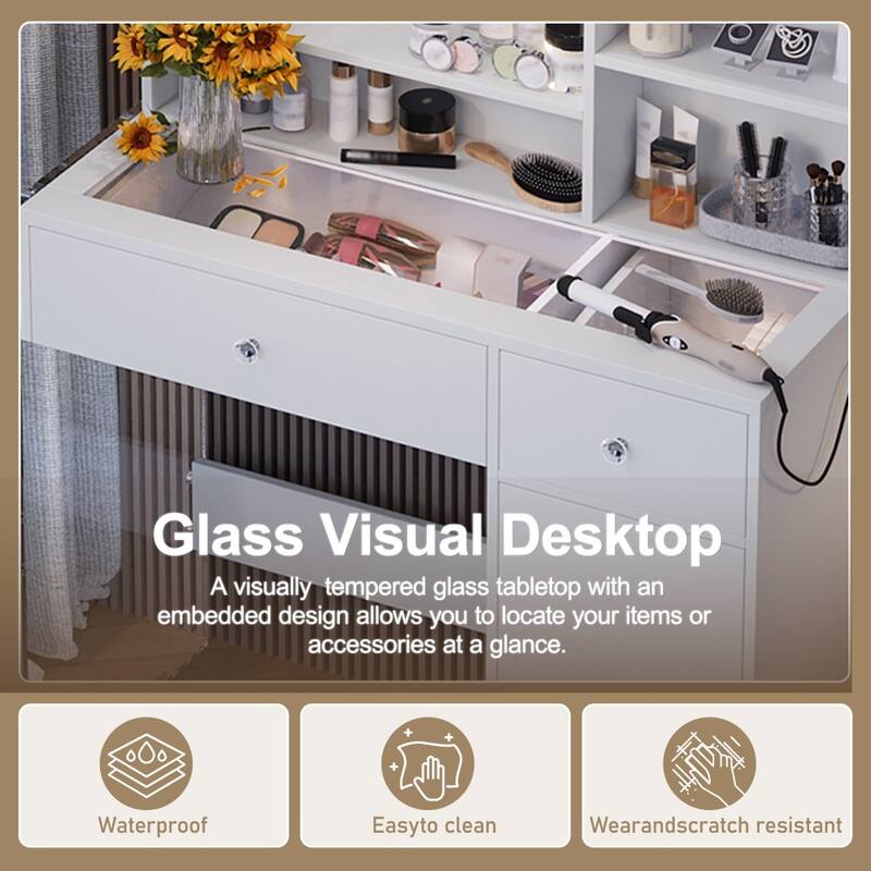 35.40" Dressing Vanity Table with Mirror and 3 Lighting Modes, Storage Shelves