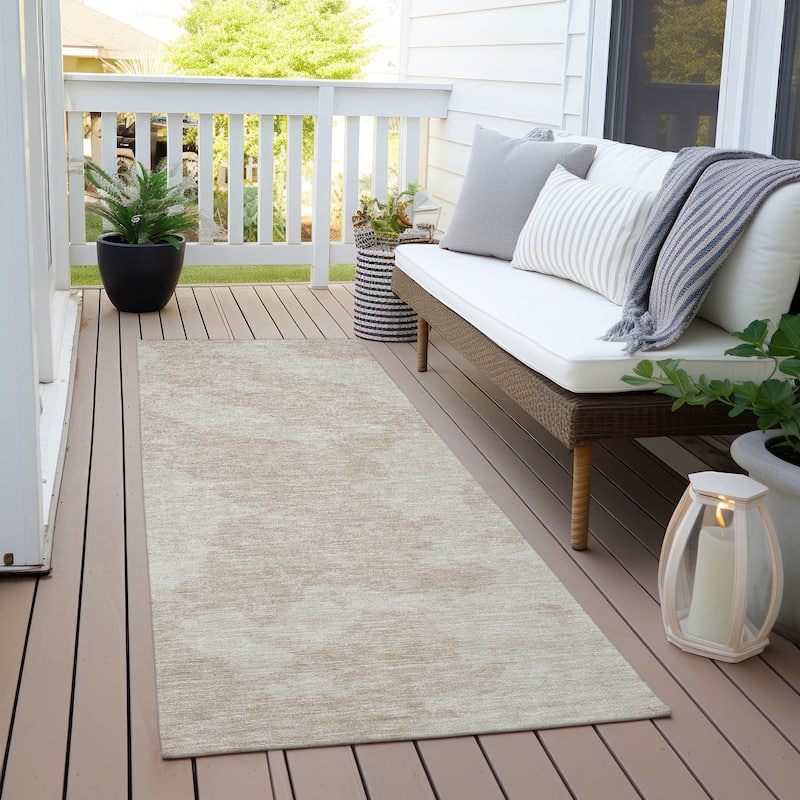 Machine Washable Indoor/ Outdoor Contemporary Abstract Chantille Rug - Beige - 2'3" x 7'6"
